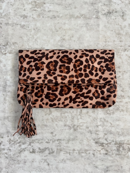 Charming Tailor Handbags - Leopard Print Fold-Over Clutch with Tassel